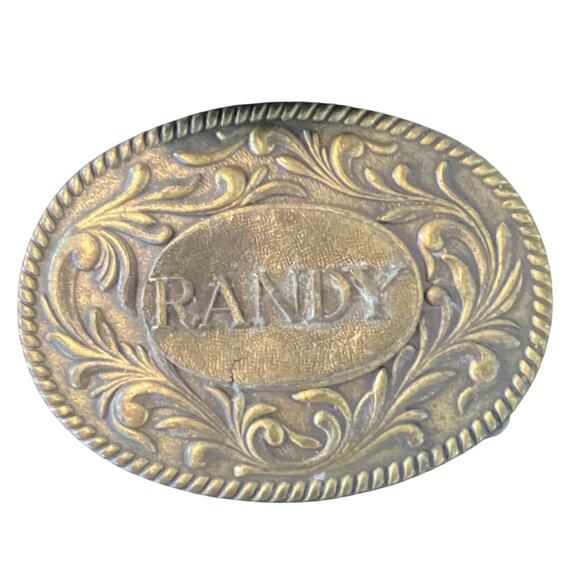 Vintage Belt Buckle 1977 RANDY Western Floral Custom Name The Kinney Co - Picture 1 of 7